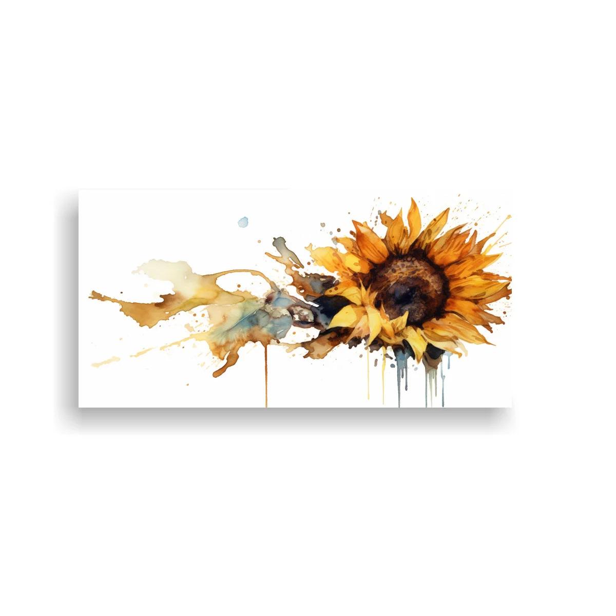 Cuadro girasol con salpicaduras fluidas