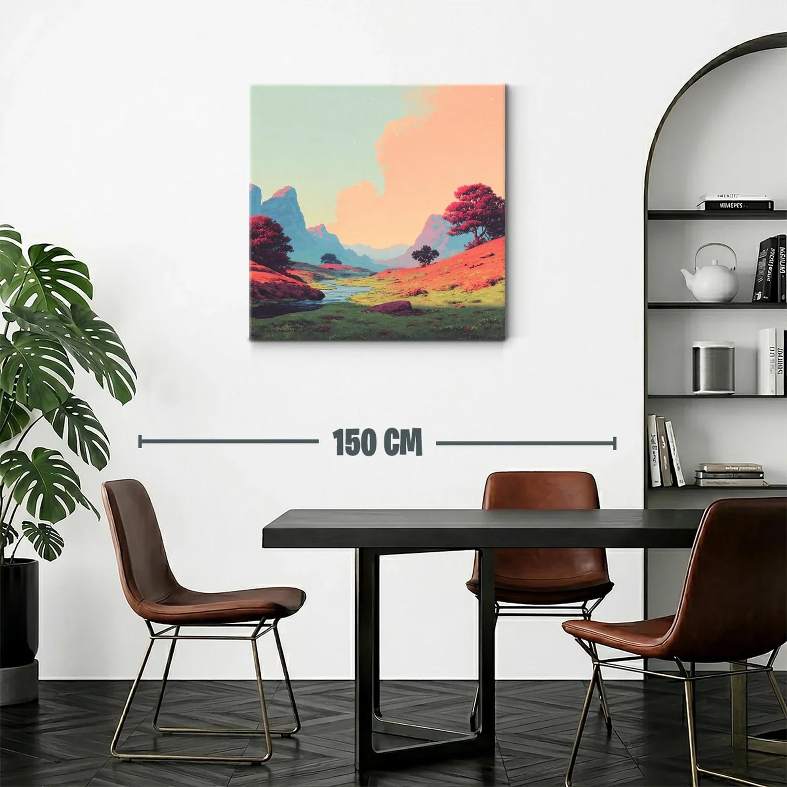 Paisaje sereno con colinas y río bajo cielo pastel — miniatura 2