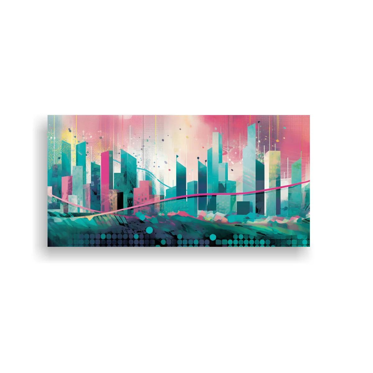 Cuadro skyline urbano abstracto con salpicaduras