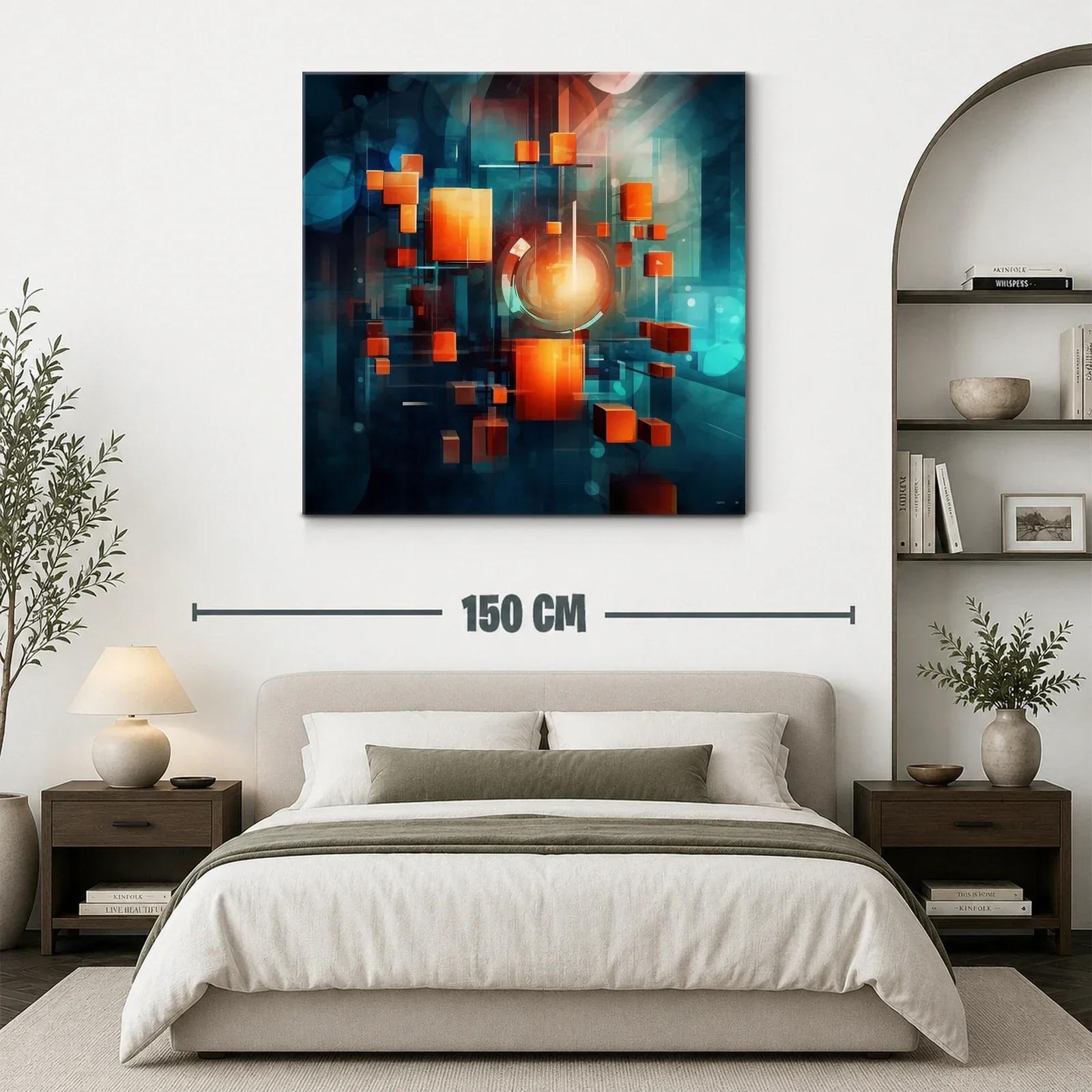 Composición abstracta con cubos naranjas flotantes en fondo azul — miniatura 3