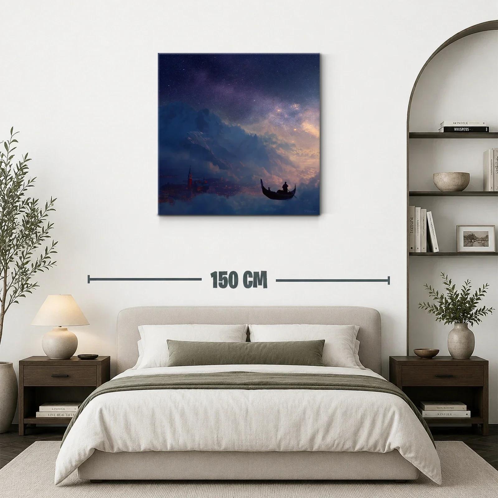 Paisaje nocturno con góndola flotante y cielo estrellado — miniatura 3