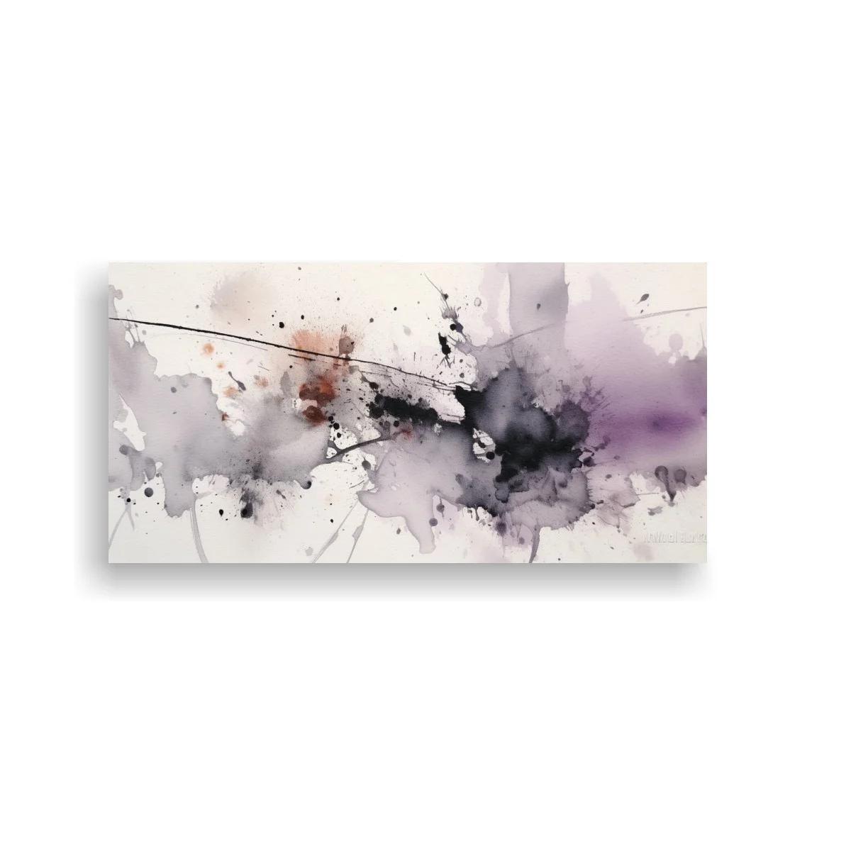 Cuadro mancha abstracta lila y gris con línea diagonal fina