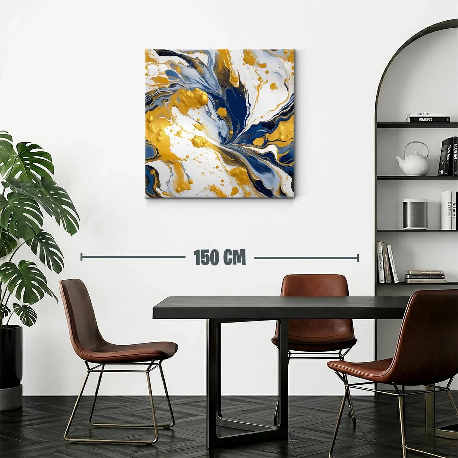 Cuadro abstracto con tonos dorados y azules intensos — miniatura 2