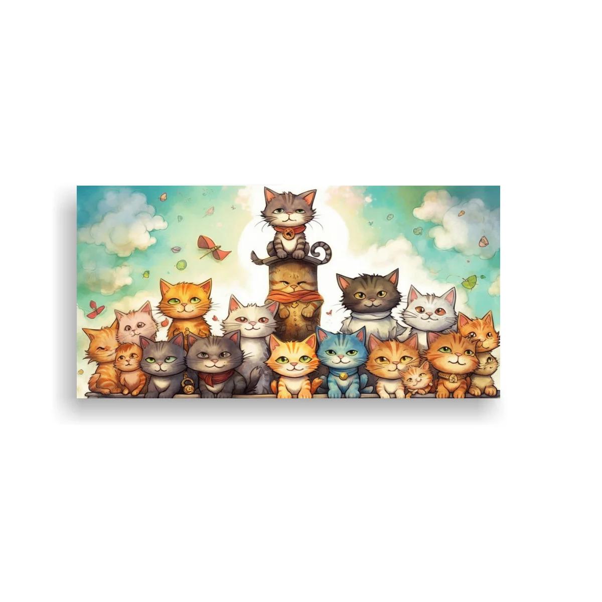 Cuadro grupo de gatos caricaturescos con corona