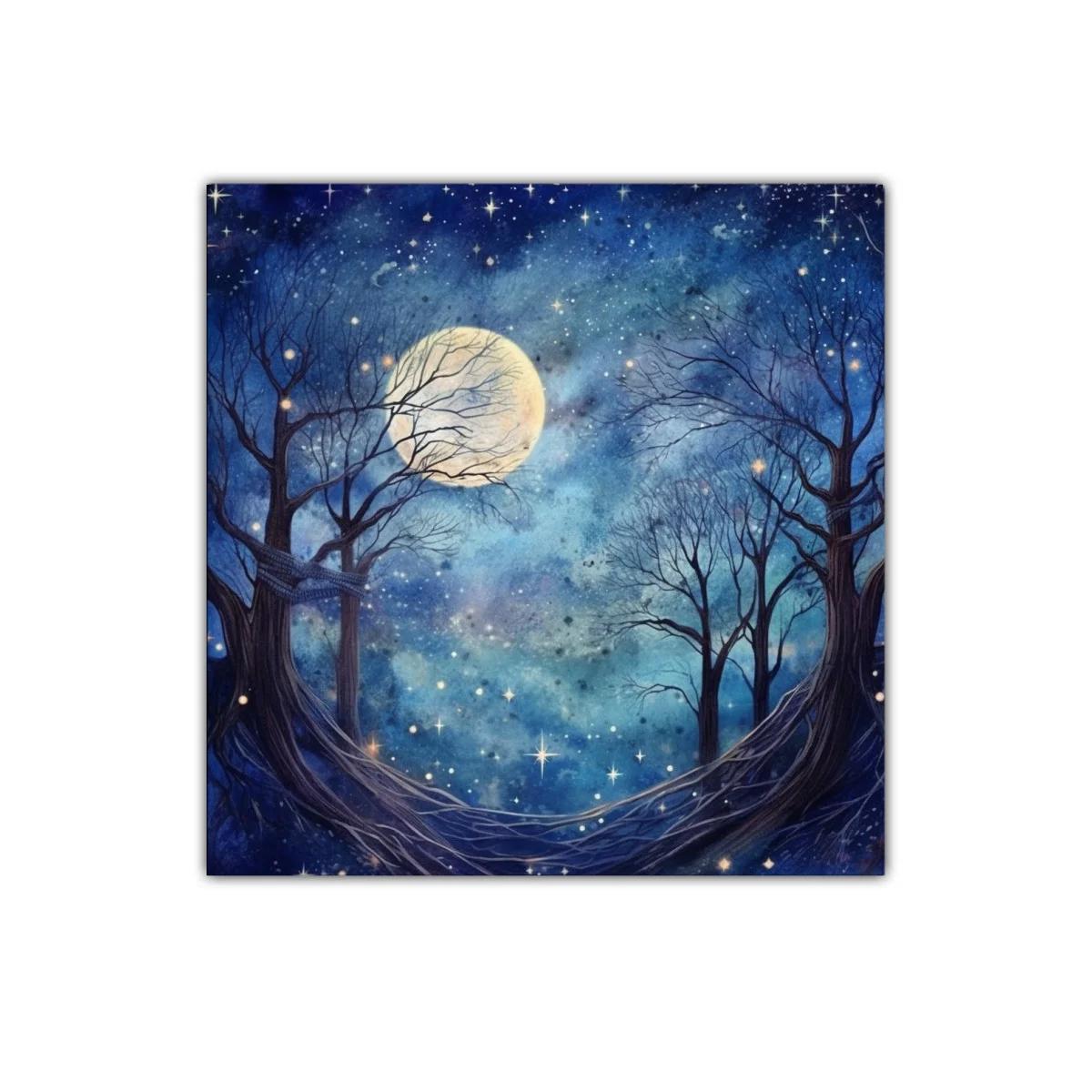 Paisaje nocturno con luna llena y árboles desnudos — imagen principal