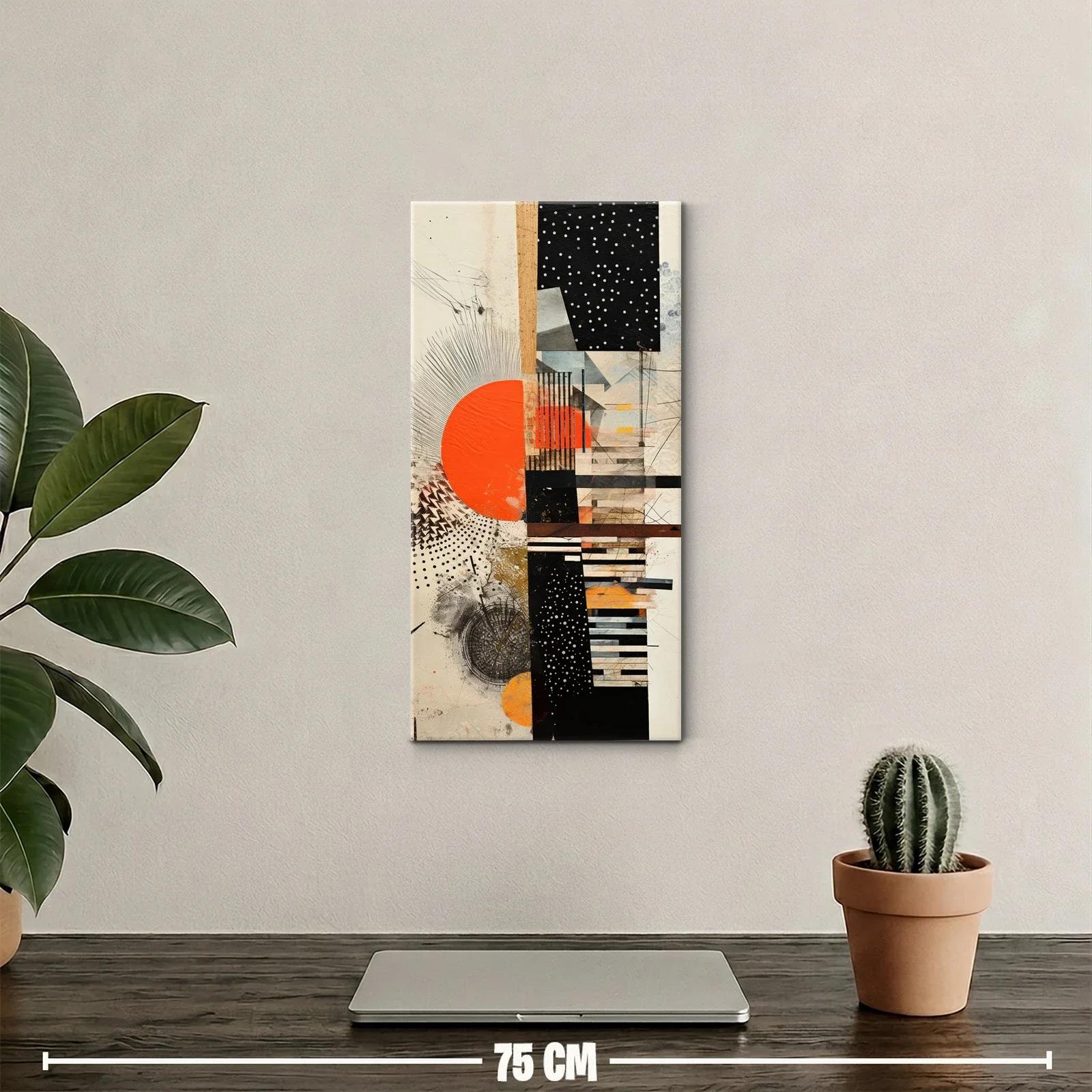 Cuadro composición geométrica abstracta con gran círculo naranja — miniatura 2