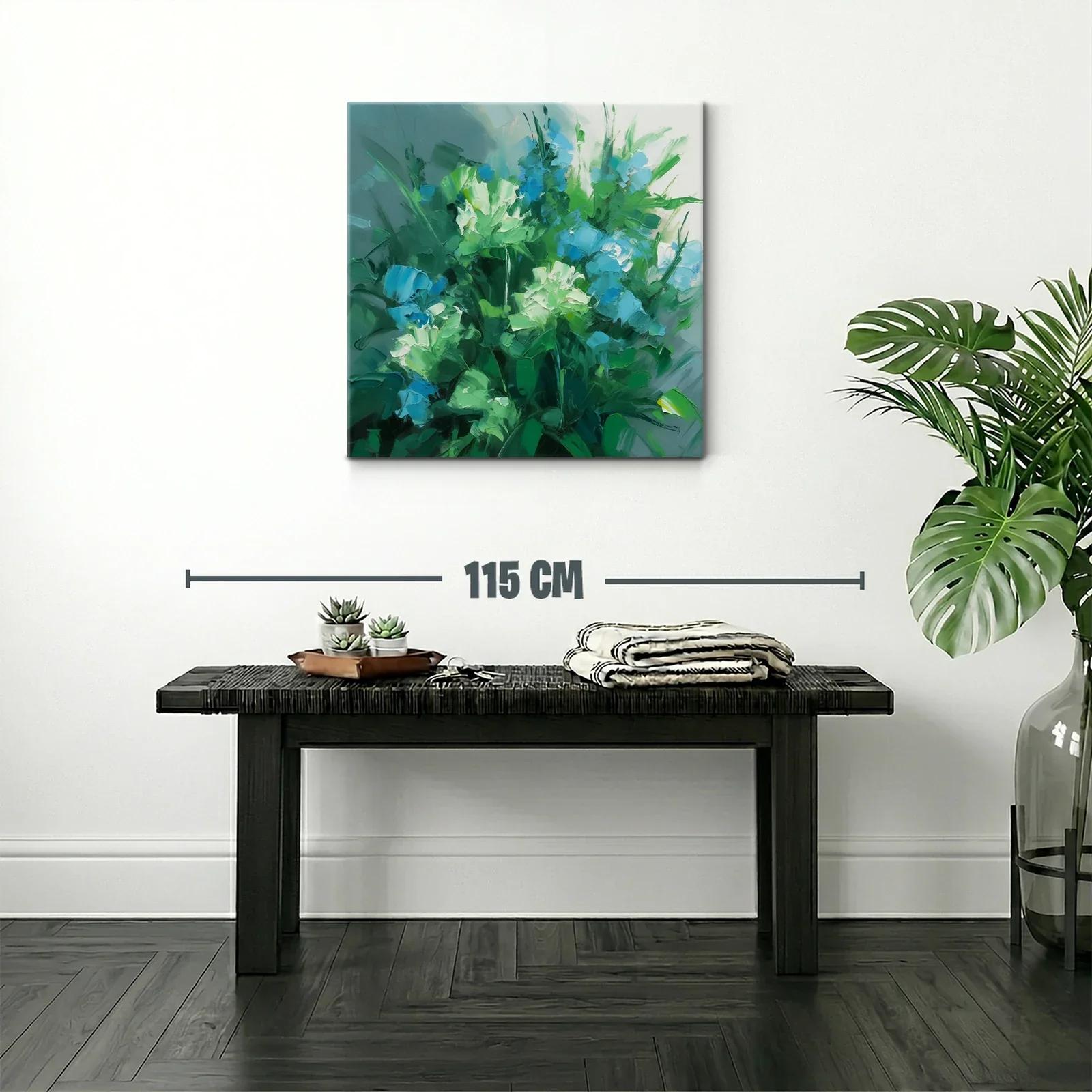 Cuadro floral con tonos verdes y azules vibrantes — miniatura 2
