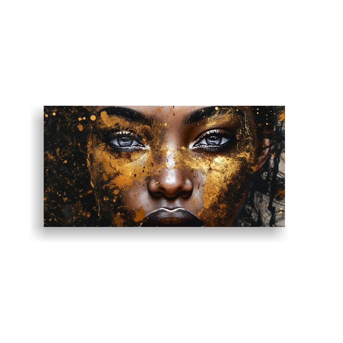 Cuadro rostro de mujer con manchas doradas y ojos intensos