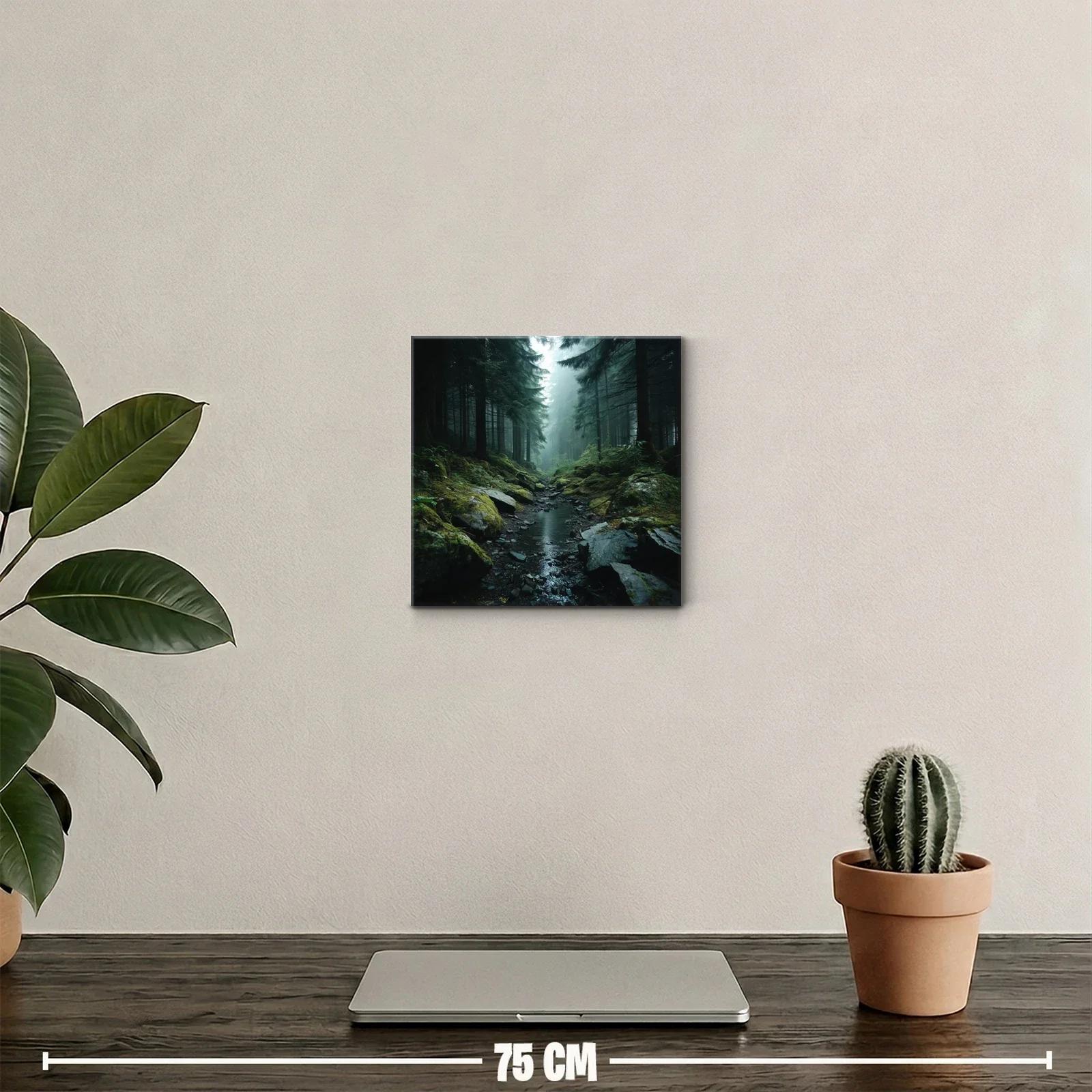 Paisaje de bosque misterioso con arroyo sereno al amanecer — miniatura 2