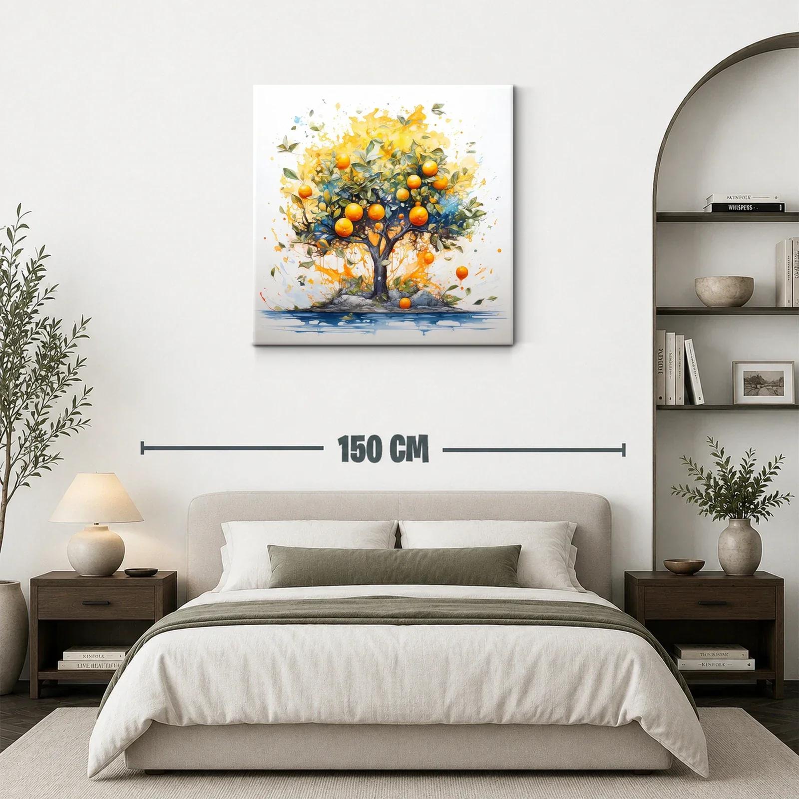 Árbol de naranjas vibrantes con fondo luminoso y acuarelas — miniatura 3