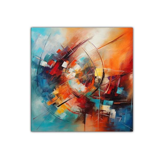 Cuadro abstracto en tonos vibrantes y formas dinámicas