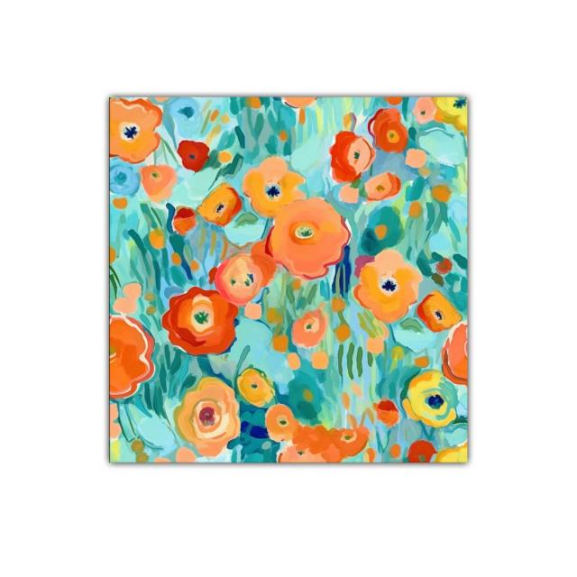 Flores vibrantes con tonos cálidos y frescos en composición alegre