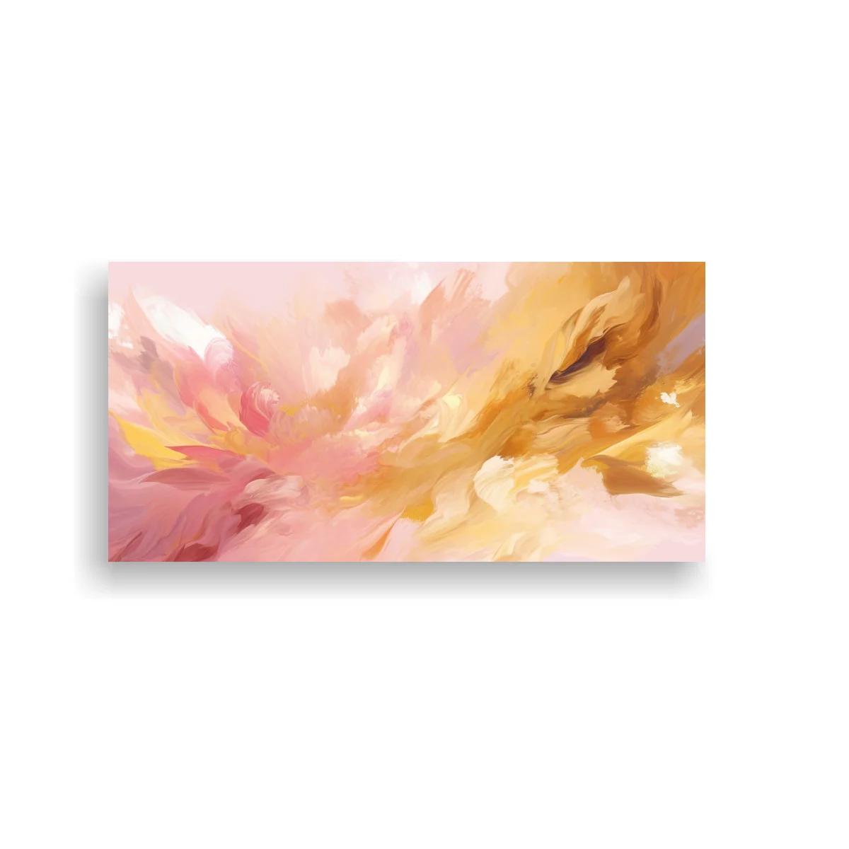 Cuadro flor abstracta con pinceladas doradas y rosadas