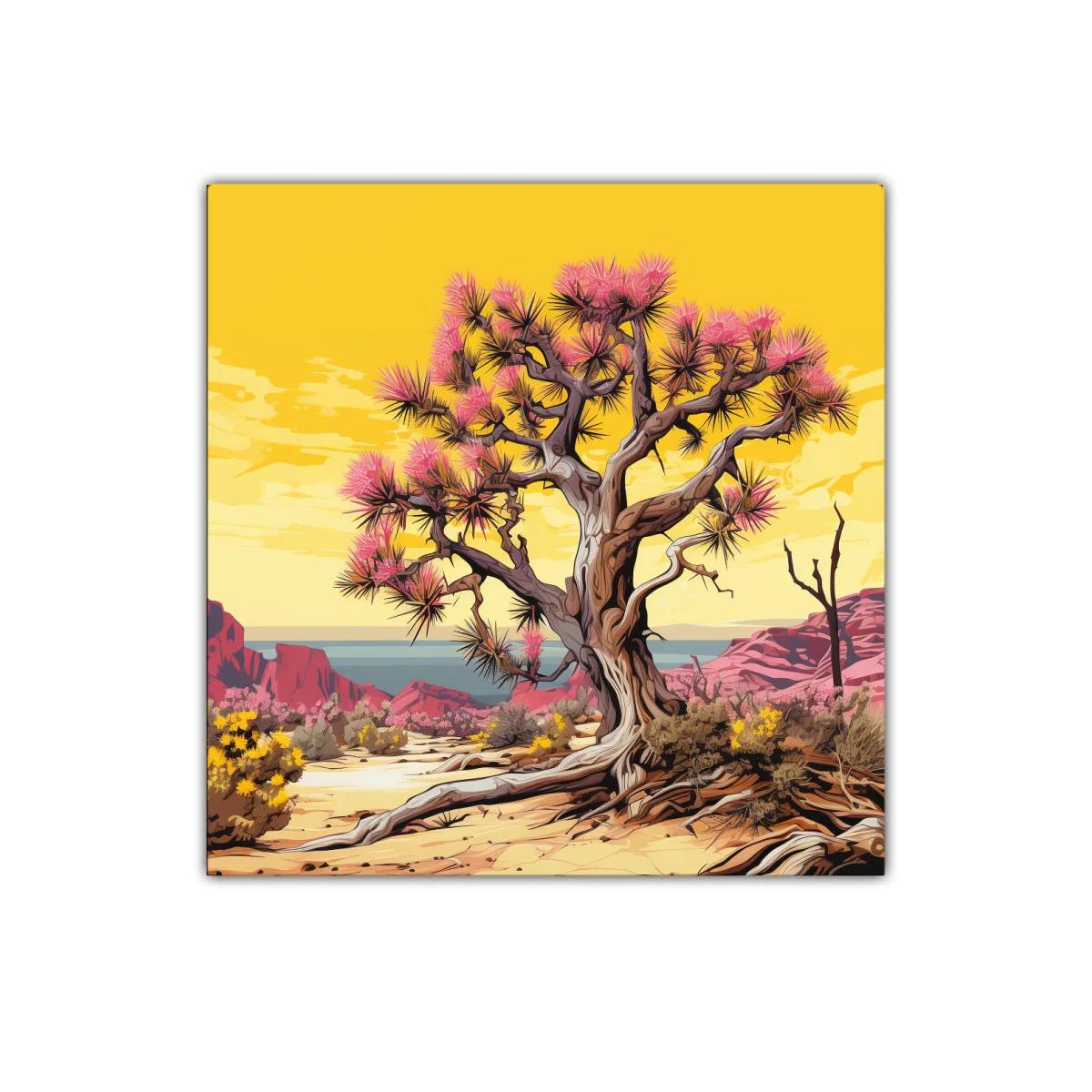 Árbol desierto con flores rosas y paisaje brillante