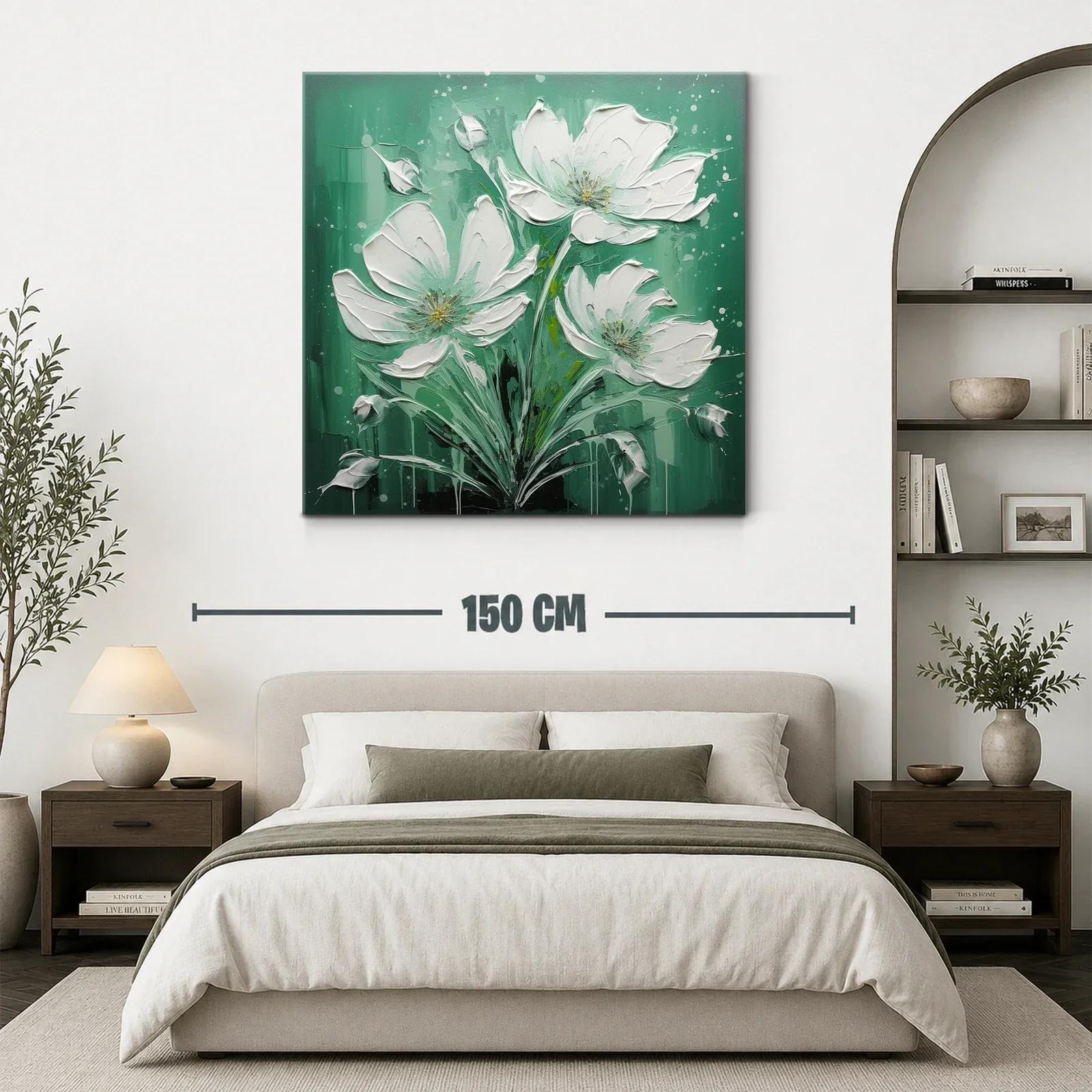 Cuadro con delicadas flores blancas en fondo verde — miniatura 3