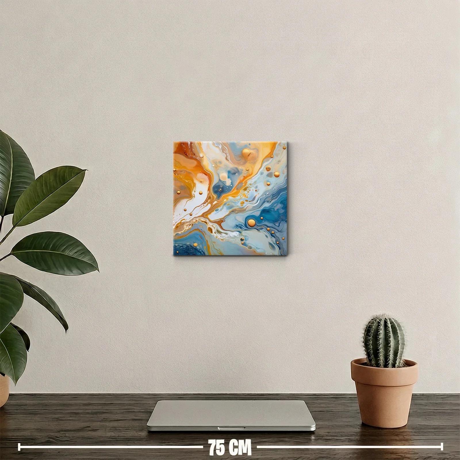 Cuadro abstracto con tonos dorados y azulados vibrantes — miniatura 2