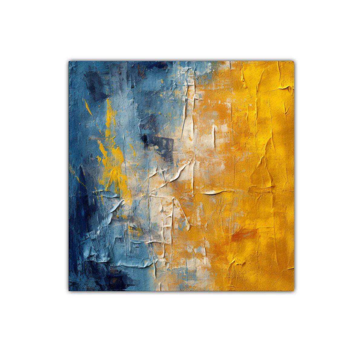 Cuadro abstracto en tonos azul y mostaza para modernizar espacios
