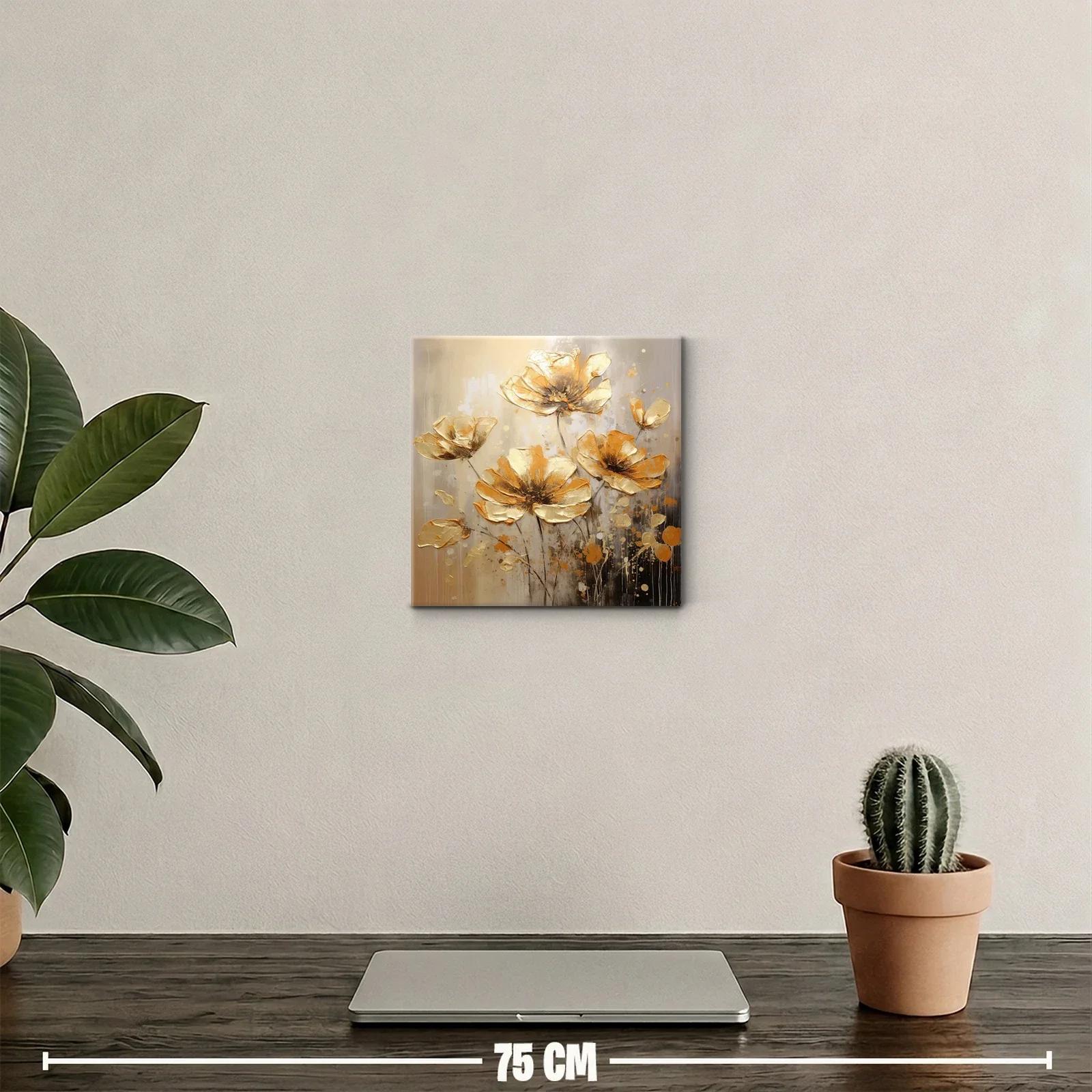 Flores doradas con pinceladas artísticas sobre fondo neutro — miniatura 2