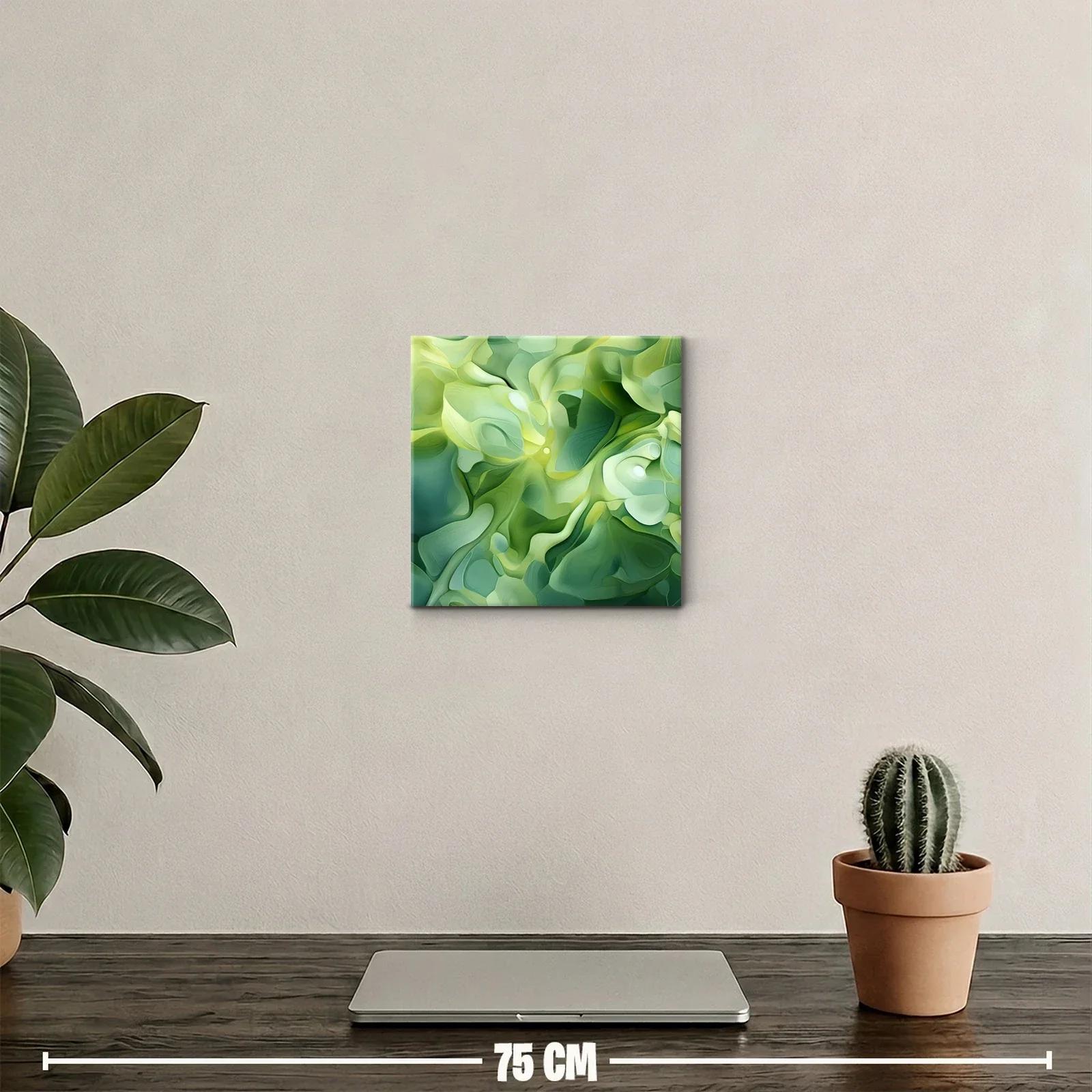 Cuadro abstracto en tonos verdes con formas fluidas — miniatura 2