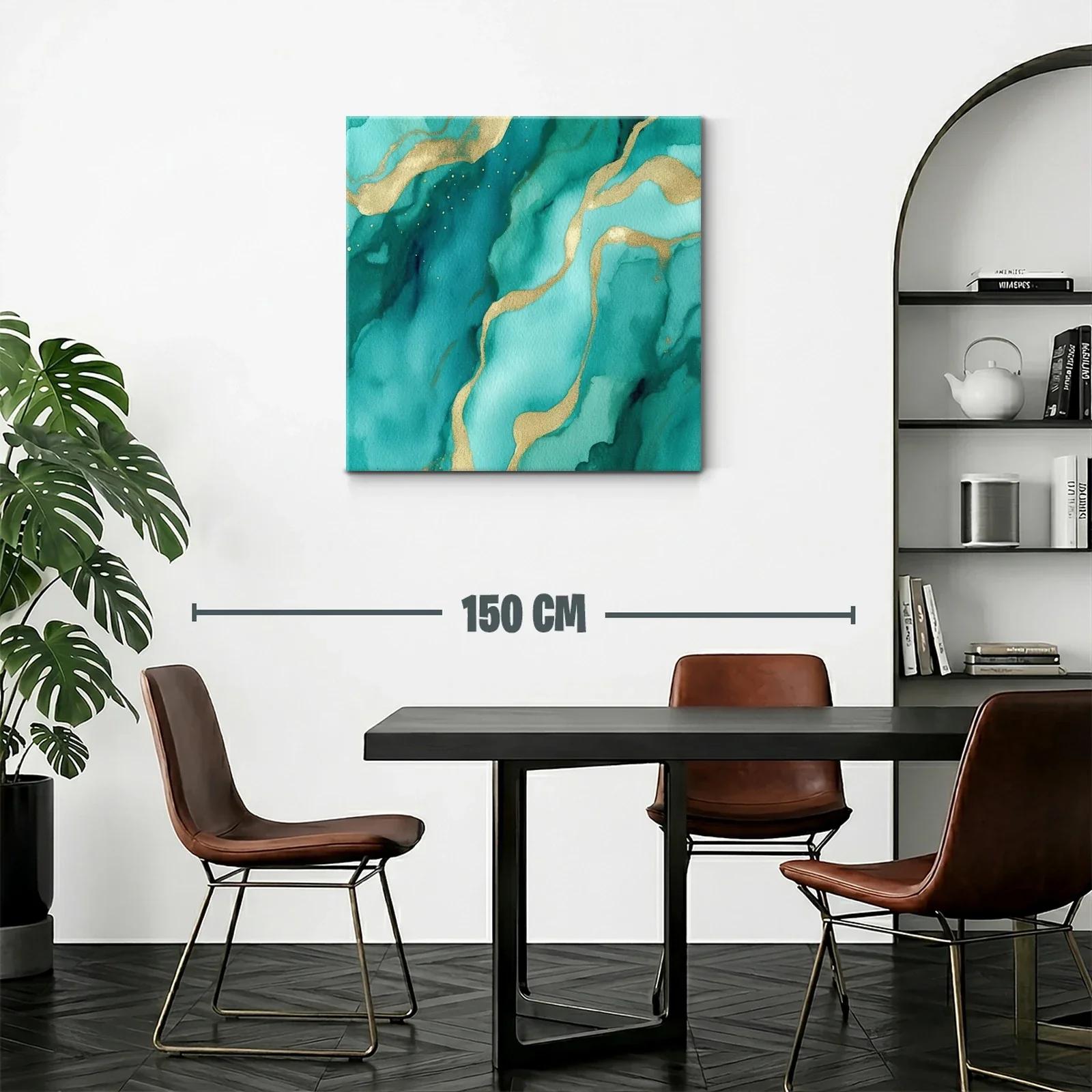 Cuadro abstracto en tonos verdes con detalles dorados — miniatura 2