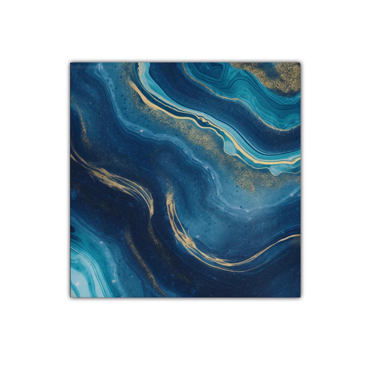 Cuadro decorativo abstracto con tonos azules y dorados