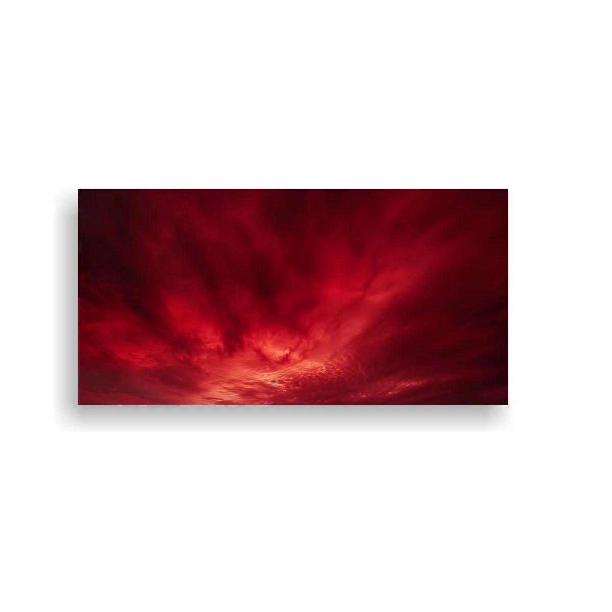 Cuadro cielo rojo con nubes y resplandor anaranjado