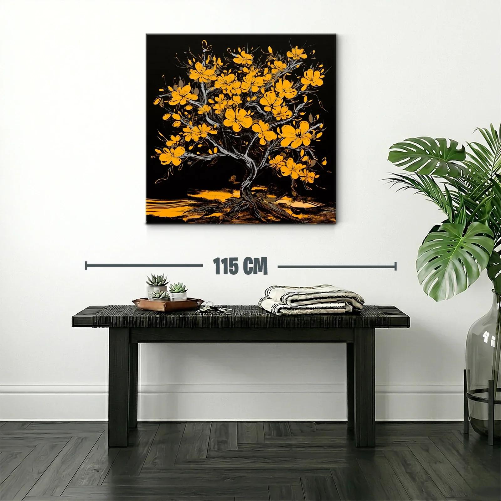 Árbol con flores amarillas sobre fondo negro intenso — miniatura 2
