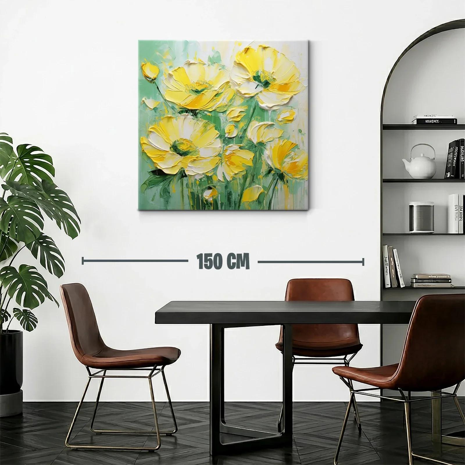 Cuadro floral en amarillo vibrante y verde suave — miniatura 2