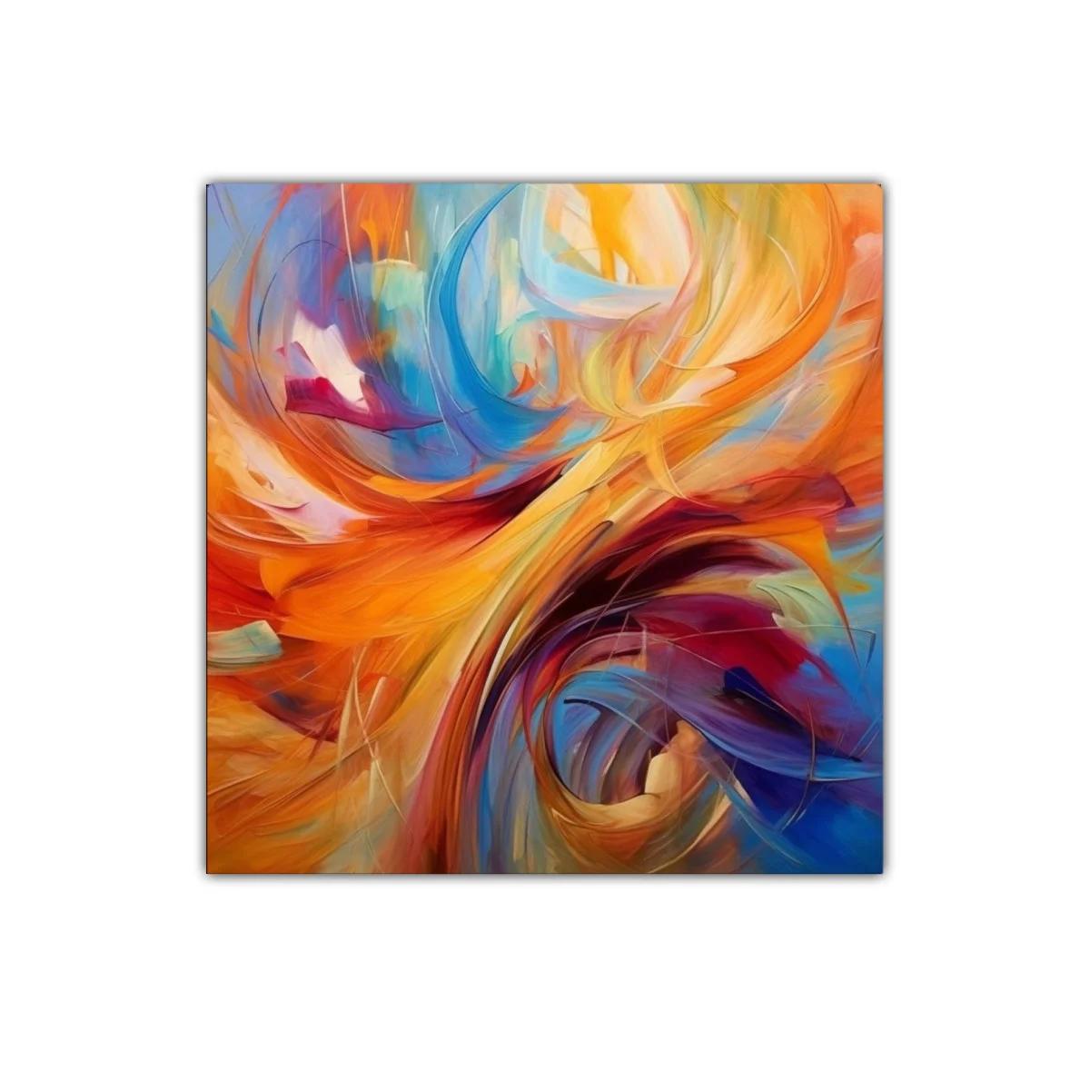 Cuadro abstracto vibrante con tonos cálidos y fríos — imagen principal