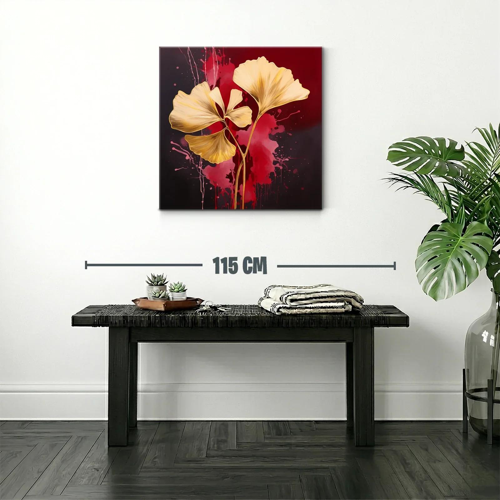 Elegancia dorada con hojas abstractas sobre fondo rojo intenso — miniatura 2