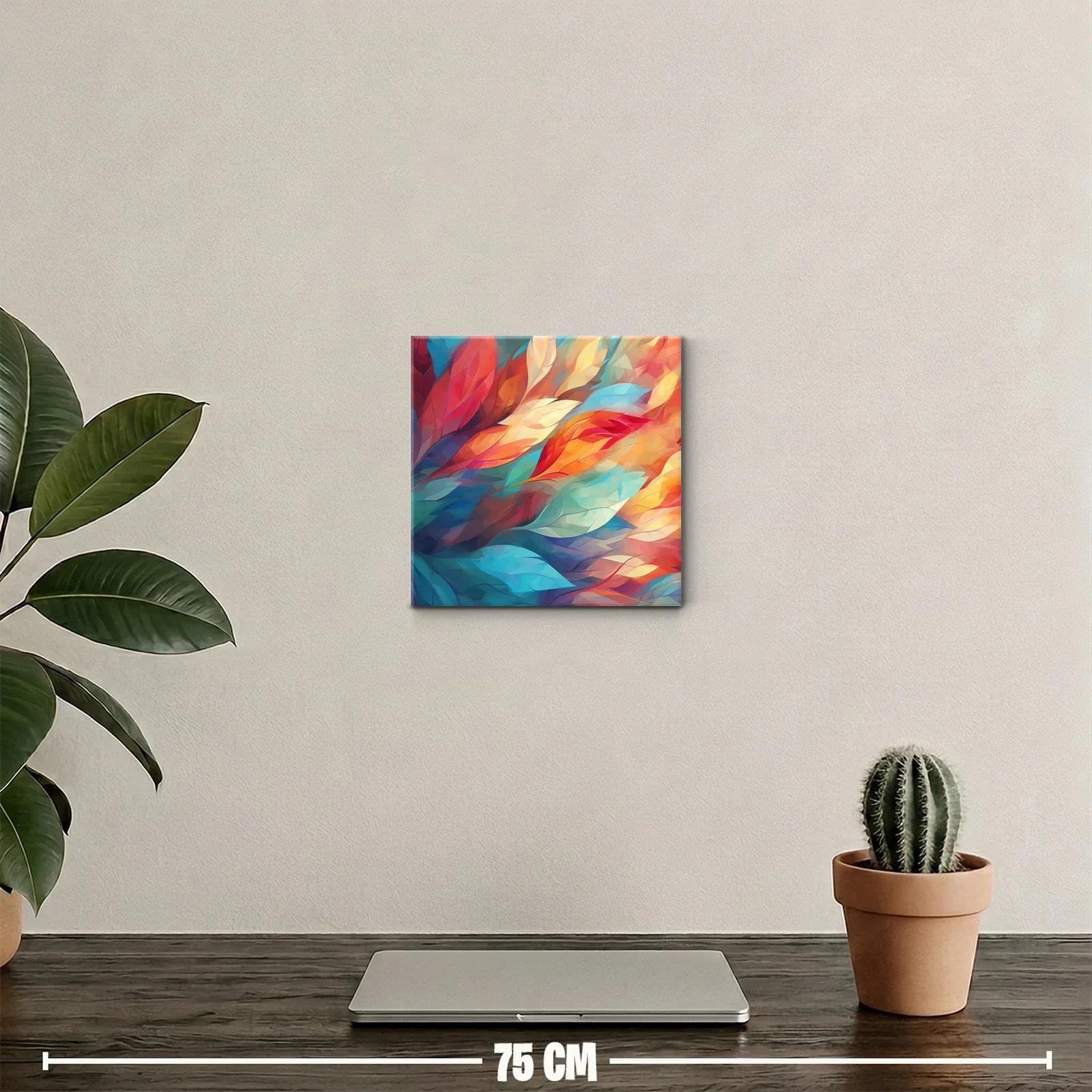 Cuadro decorativo con hojas en tonos cálidos y fríos — miniatura 2