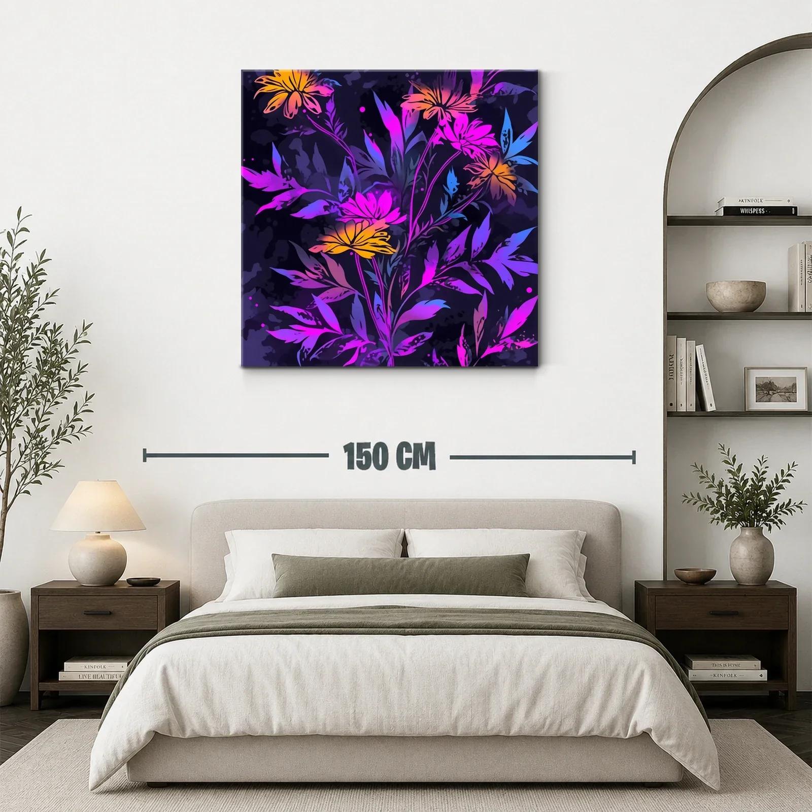 Cuadro floral con tonos vibrantes y fondo oscuro — miniatura 3