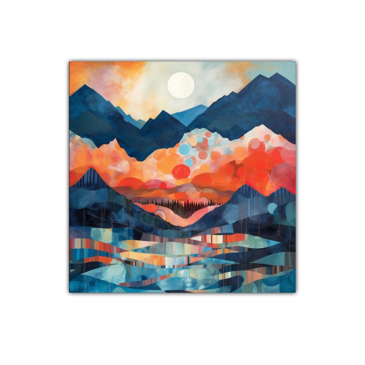 Paisaje de montañas vibrantes con luna llena — miniatura 1