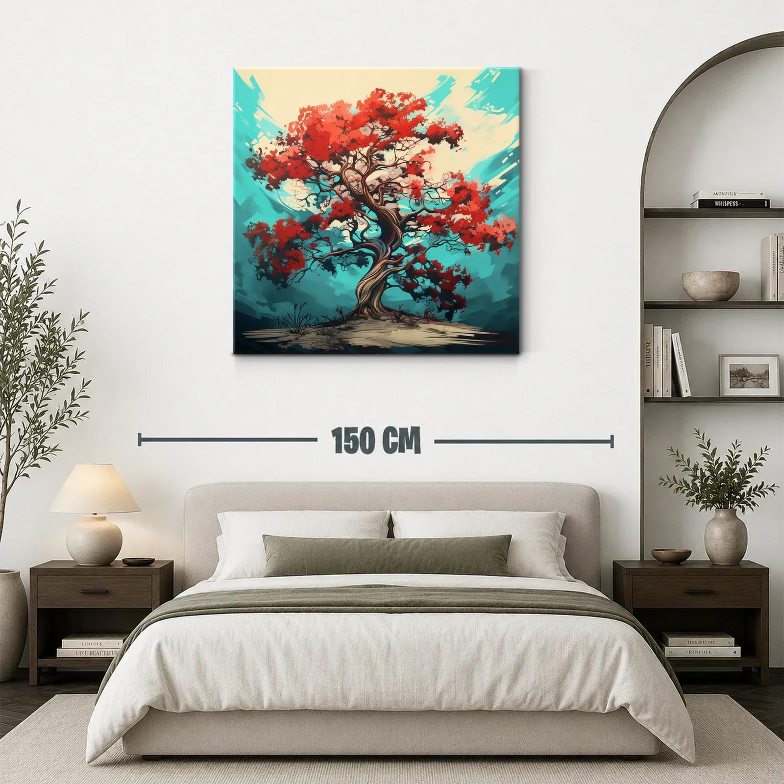 Árbol de vida con follaje rojo vibrante sobre fondo azul — miniatura 3