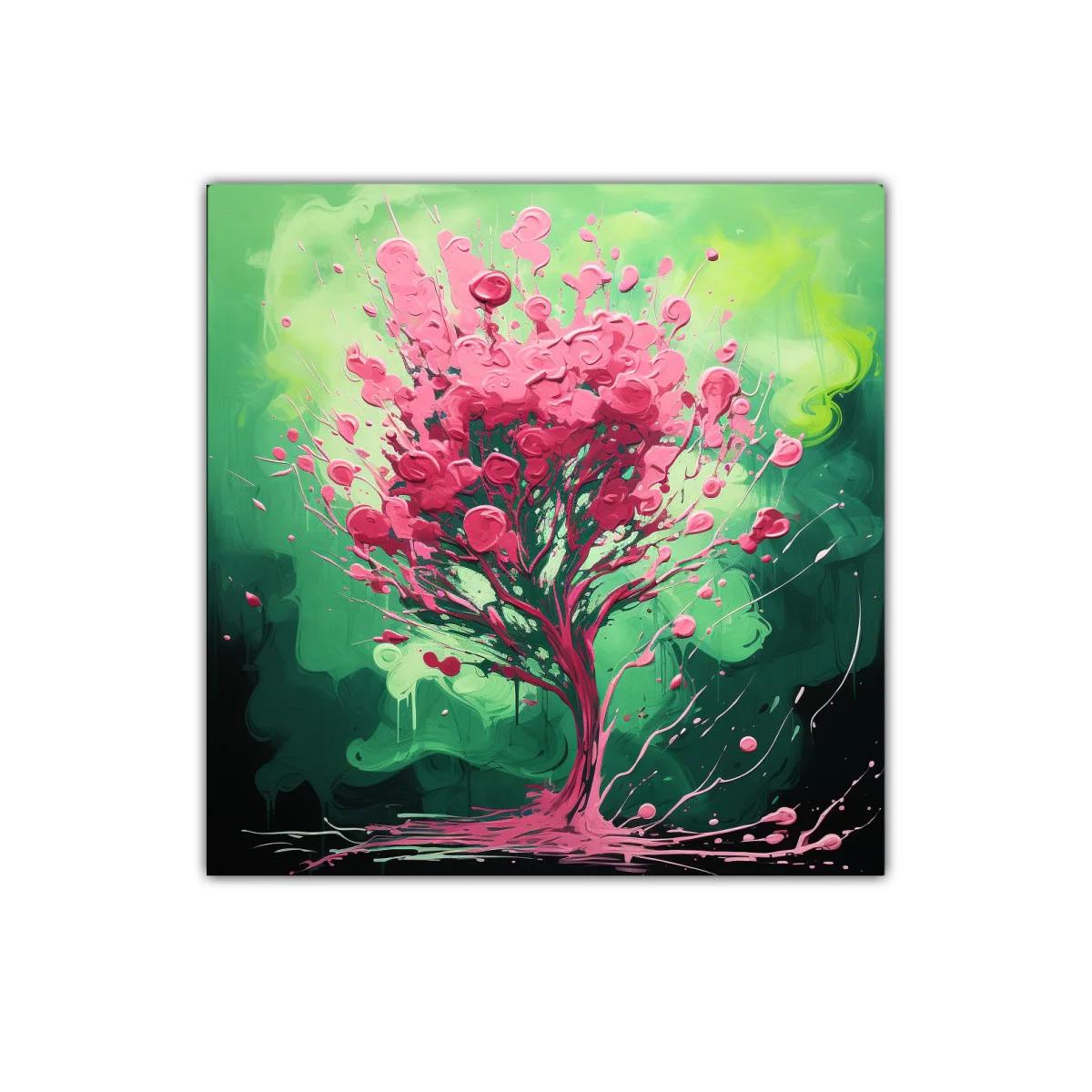 Árbol vibrante en tonos verdes y rosas energéticos — imagen principal