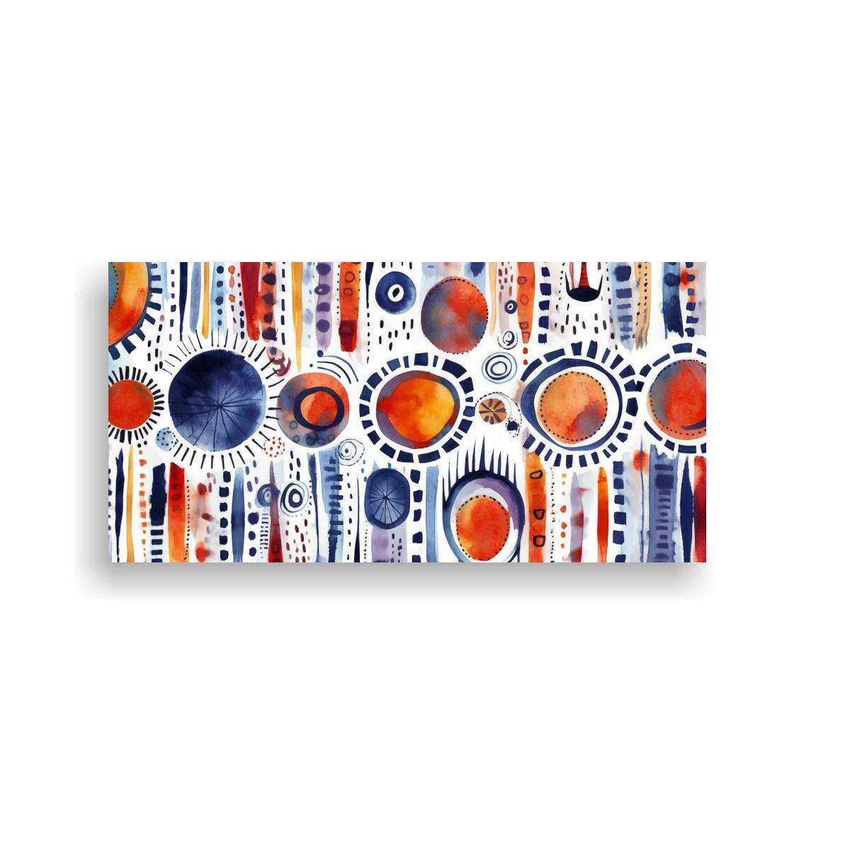 Cuadro círculos abstractos con líneas verticales y anillos