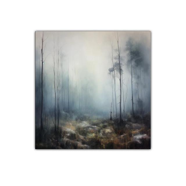 Bosque brumoso con atmósfera misteriosa y tonos suaves