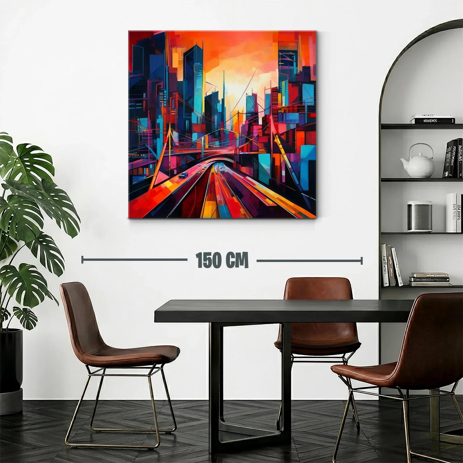 Vibrante paisaje urbano con rutas iluminadas al atardecer — miniatura 2
