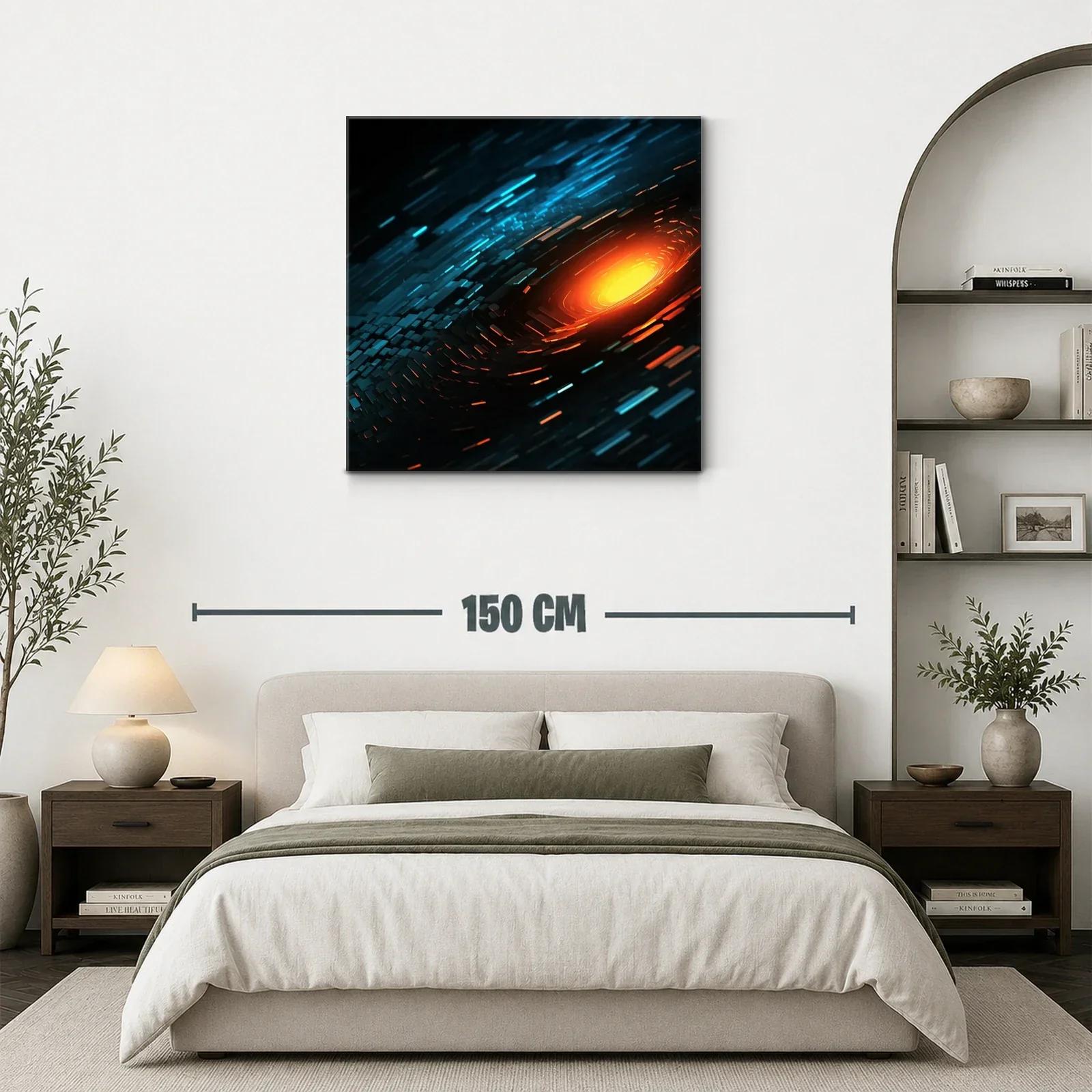 Cuadro abstracto con destellos cálidos y tonos fríos — miniatura 3