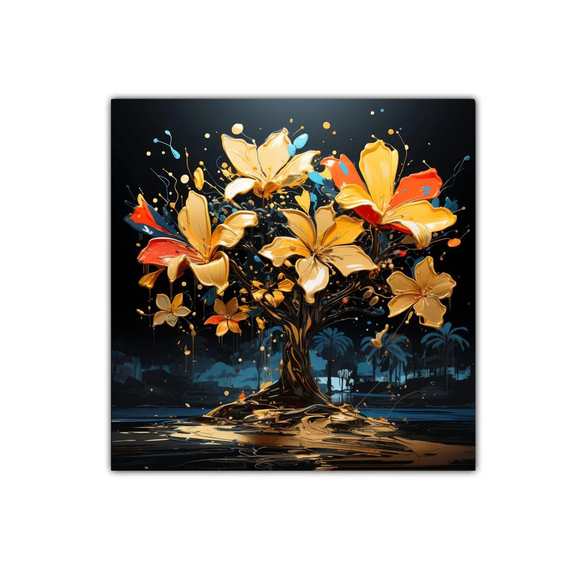 Árbol de flores doradas con tonos vibrantes y fondo nocturno — imagen principal