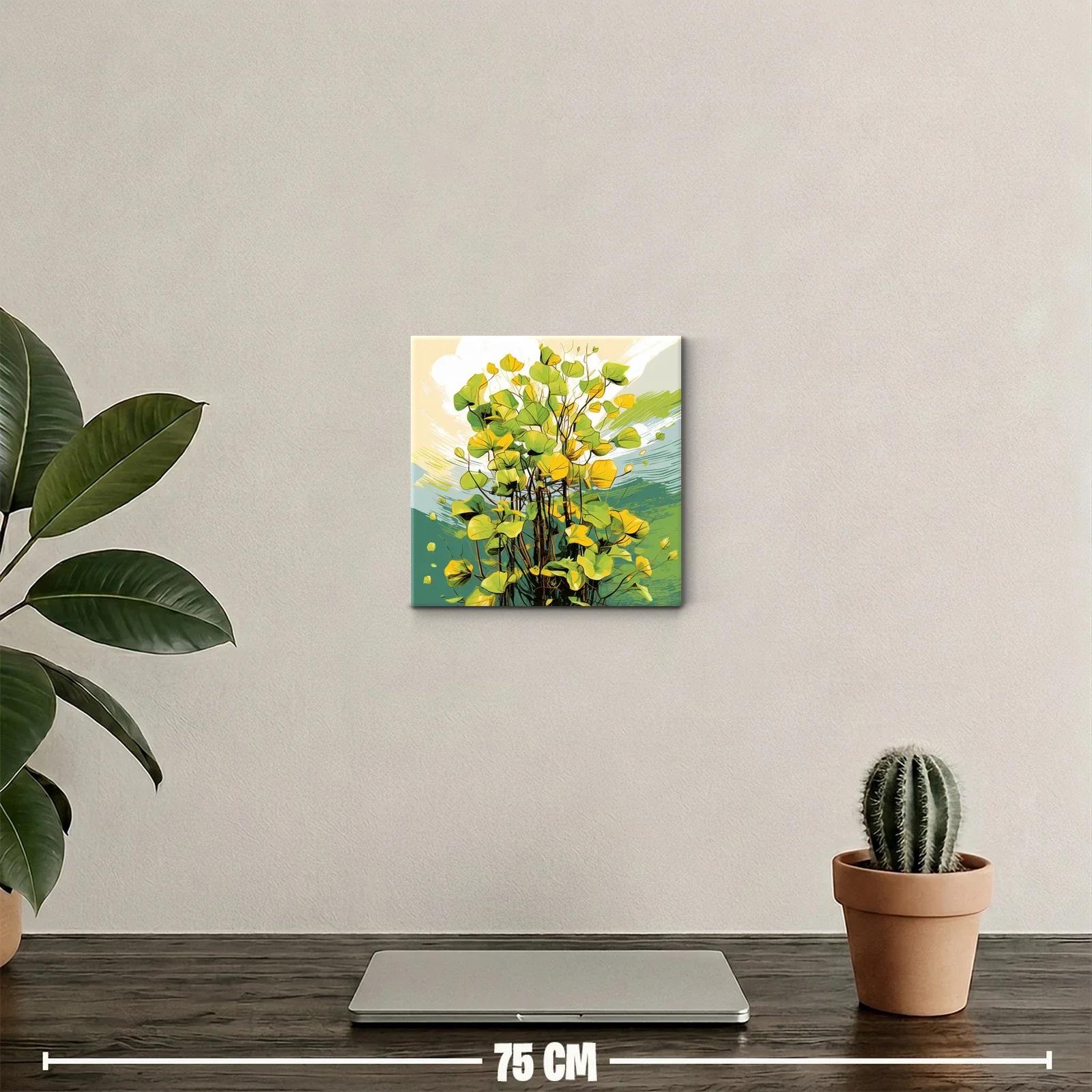 Cuadro decorativo con vibrante composición de hojas verdes y amarillas — miniatura 2