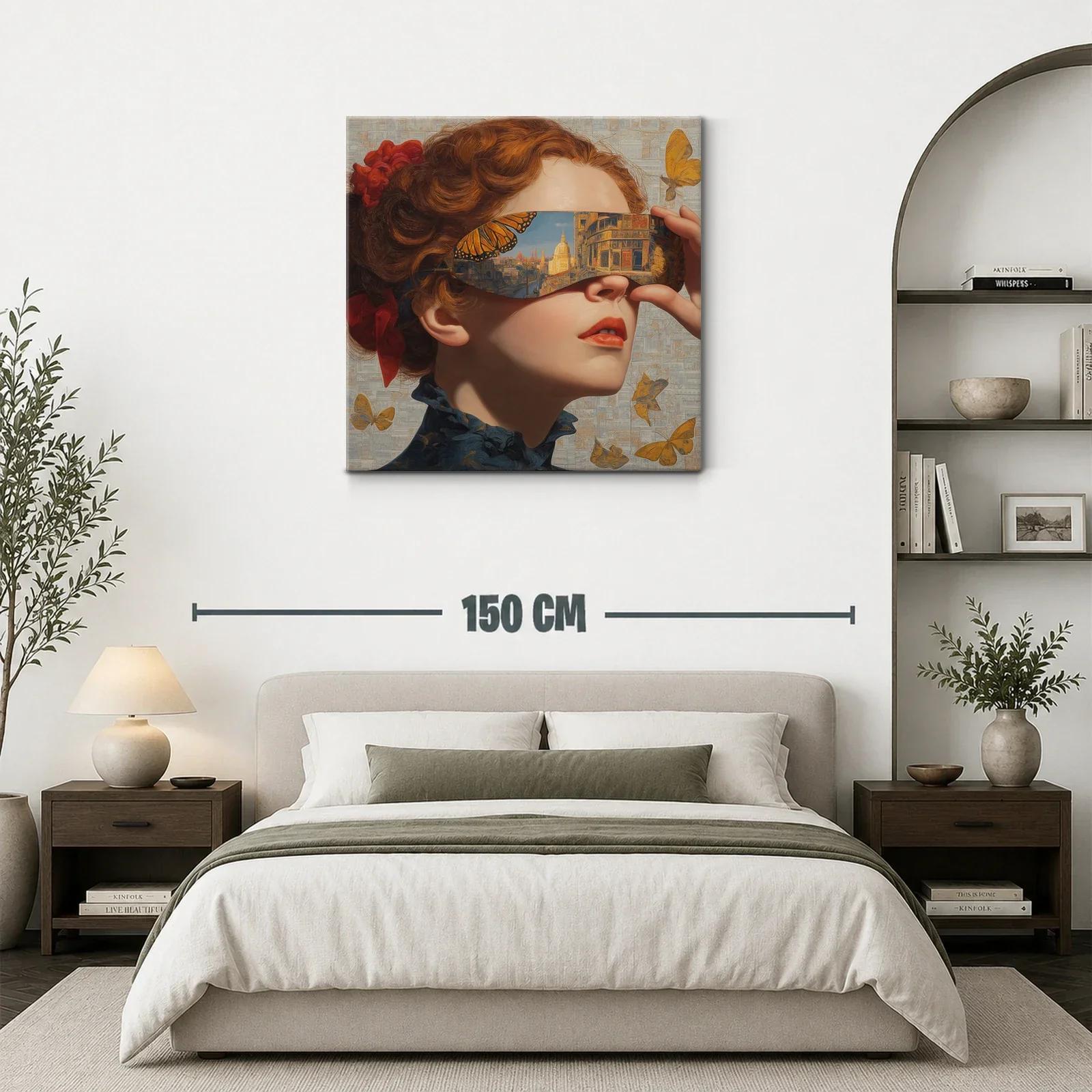 Rostro femenino con reflejo urbano y mariposas doradas — miniatura 3