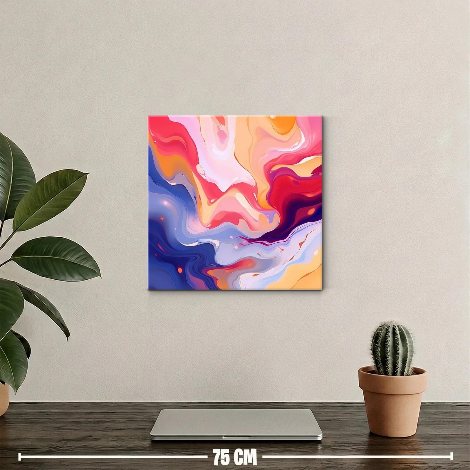 Cuadro abstracto con formas fluidas en tonos cálidos y fríos — miniatura 2