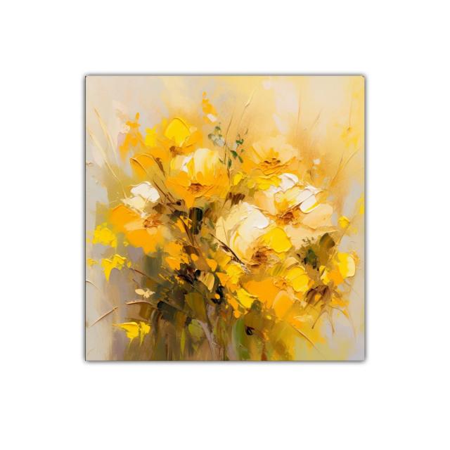 Cuadro floral con bouquet vibrante en tonos amarillos y ocres
