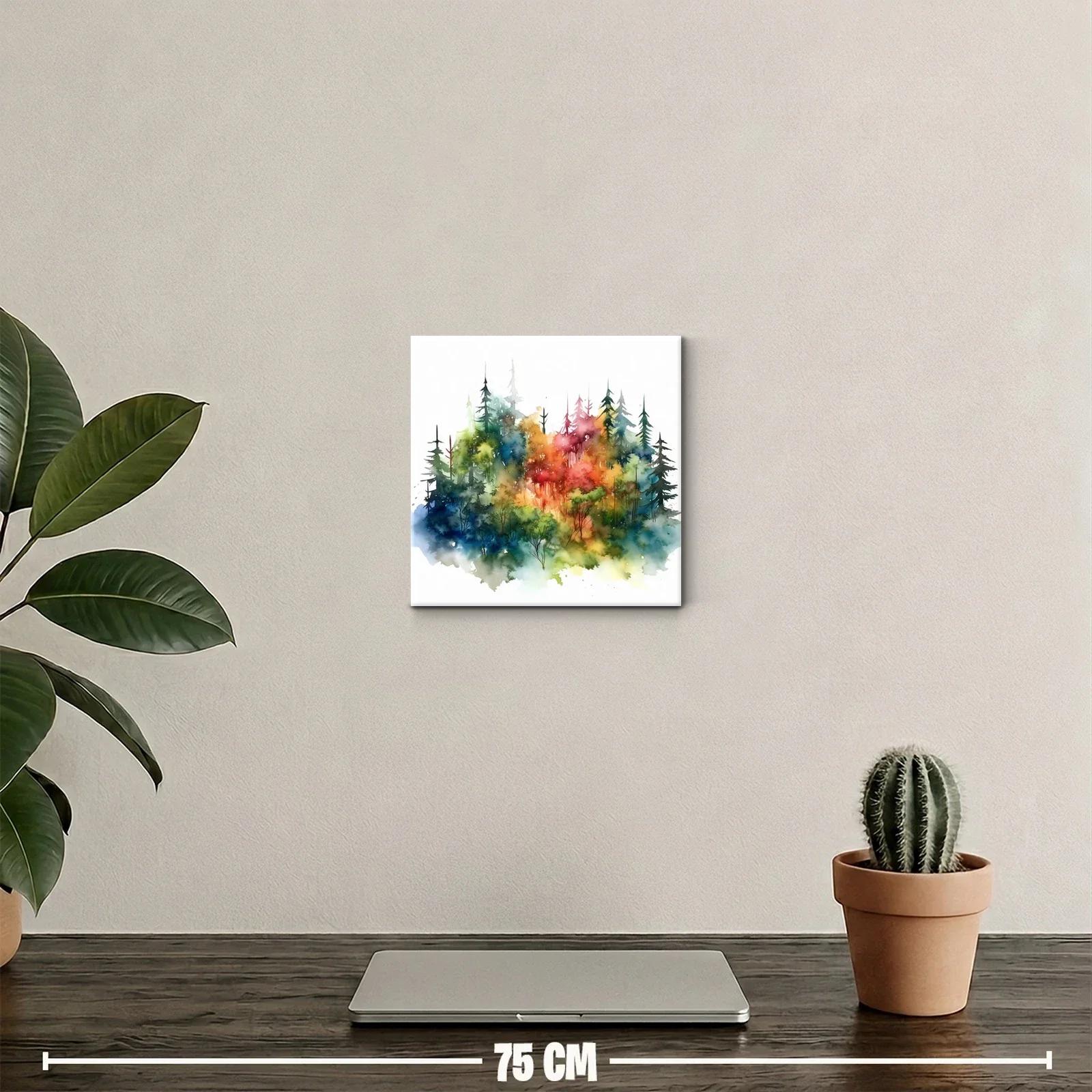 Cuadro decoración bosque multicolor en acuarela vibrante — miniatura 2
