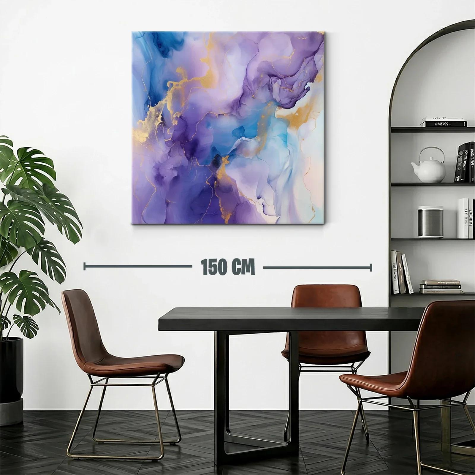 Cuadro abstracto en tonos violeta azul y dorado — miniatura 2