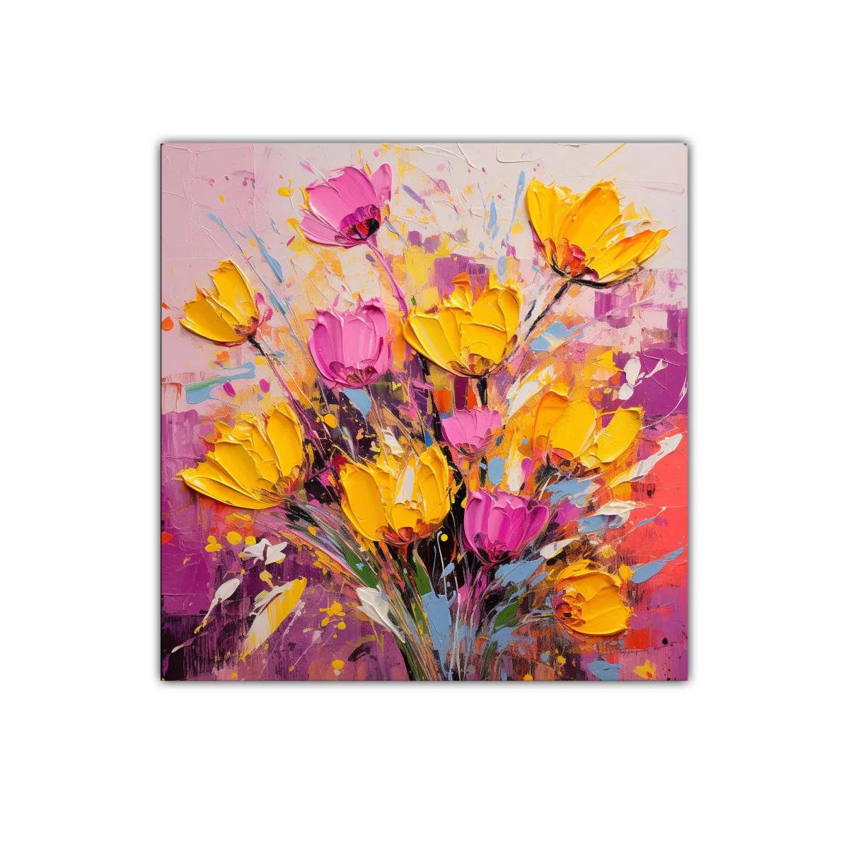 Cuadro floral vibrante con tonos amarillos y rosas intensos — imagen principal