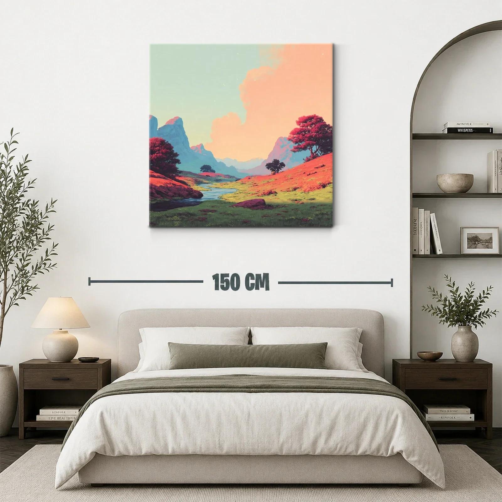 Paisaje sereno con colinas y río bajo cielo pastel — miniatura 3