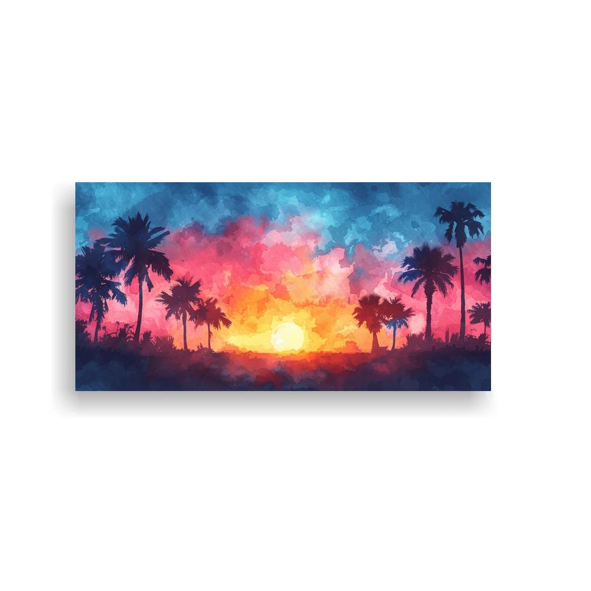 Cuadro atardecer tropical con palmeras en silueta — imagen principal