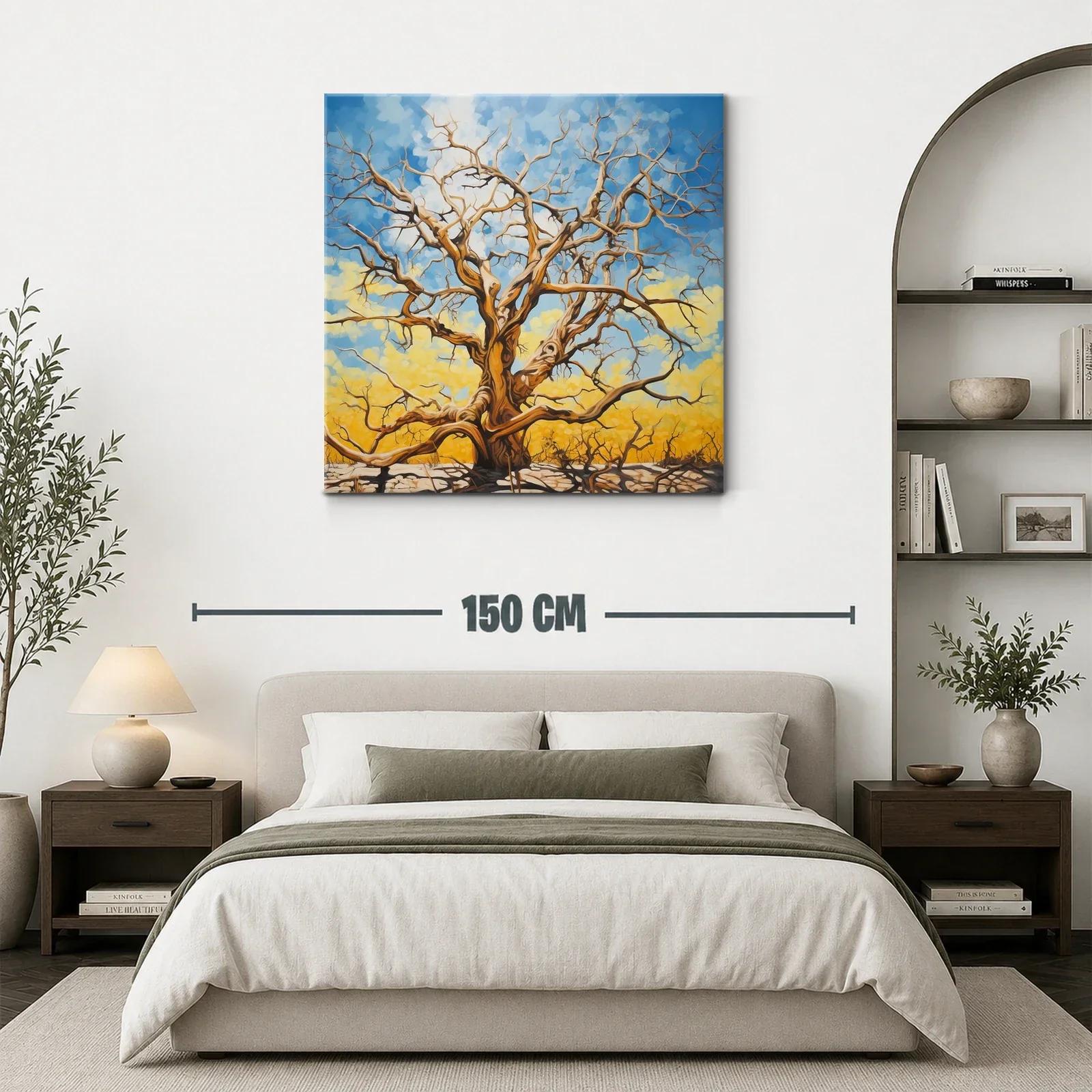 Árbol desnudo con cielo vibrante y fondo amarillo — miniatura 3